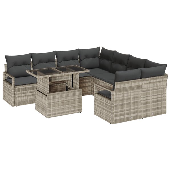Ensemble de Canapé de Jardin vidaXL 9 Pièces avec Coussins Gris Clair en Rattan Poly