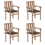 vidaXL Chaises de jardin empilables avec coussins lot de 4 Teck solide