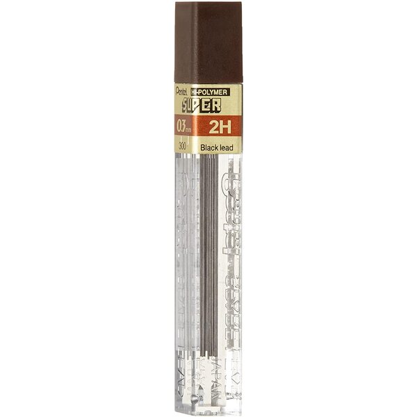 Etui de 12 mines hi polymer super 0 3 mm 2h pentel