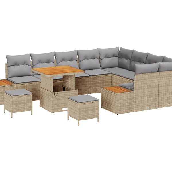 Ensemble de canapé de jardin de 12 pièces vidaXL avec coussins Beige Poly Rotin Acacia