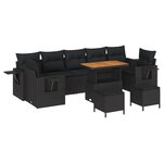 Ensemble de Canapé de Jardin 10 Pièces avec Coussins Noir en Rattan Poly Acacia