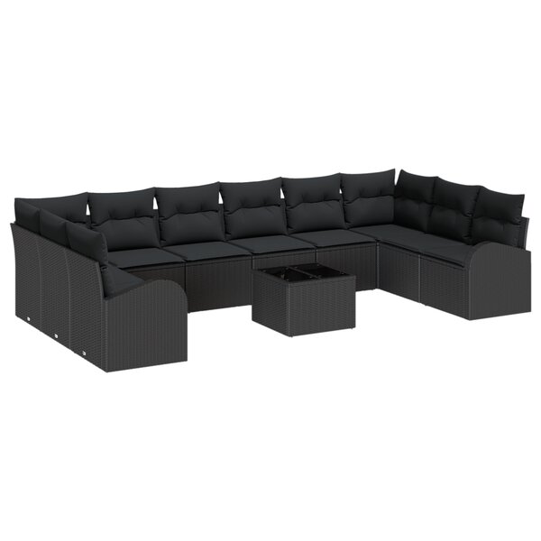 vidaXL Ensemble de Canapés de Jardin de 11 Pièces avec Coussins Beige Poly Rattan