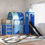 vidaXL Lit superposé avec toboggan et rideaux bleu 90x190 cm