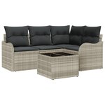 Canapé de jardin 5 pièces avec coussins en poly rotin gris