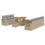 Ensemble de canapé jardin 10 pièces avec coussins beige en poly rotin acacia