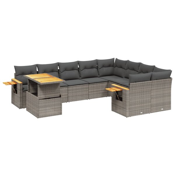 vidaXL Salon de jardin avec coussins 10 Pièces gris résine tressée