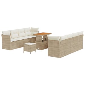 Ensemble de Canapé de Jardin 11 pièces avec Coussins Beige Poly Rattan