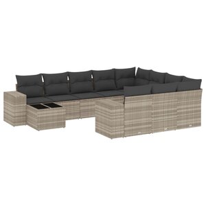 vidaXL Salon de jardin 11 Pièces avec coussins gris clair résine tressée