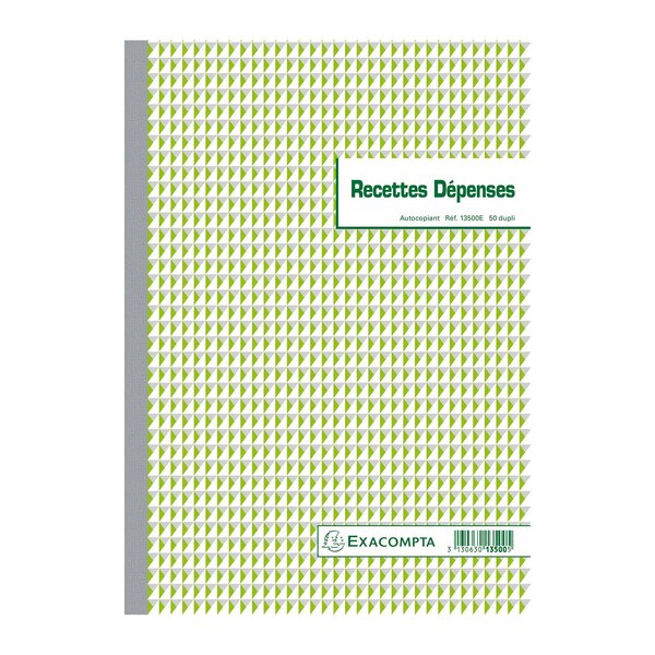 Manifold Recettes Dépenses 29 7x21cm 50 Feuillets Dupli Autocopiants - Motif  - X 5 - Exacompta