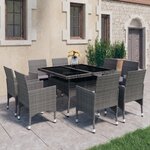 vidaXL Ensemble à manger de jardin 9 Pièces Résine tressée et verre Gris