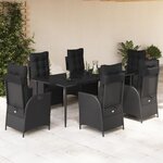 vidaXL Ensemble à manger de jardin coussins 7Pièces Noir Résine tressée
