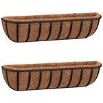 vidaXL Jardinières murales 2 Pièces en coco noir 61x19x16 cm acier