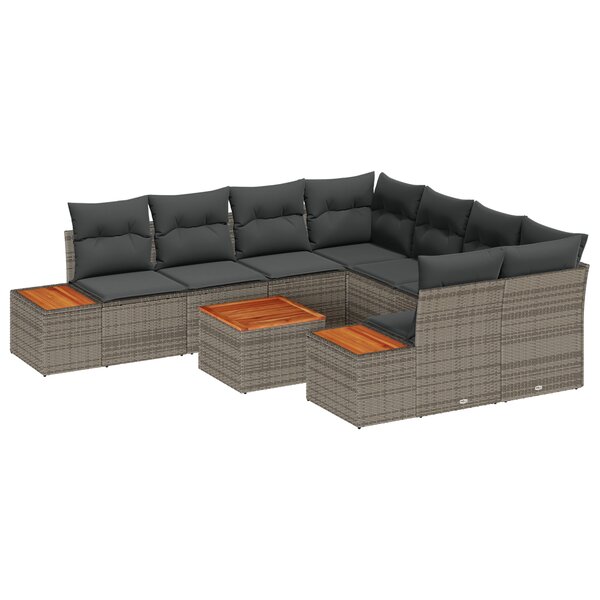 Ensemble de Canapés de Jardin de 9 Pièces avec Oreillers Gris Rattan Synthétique Acacia