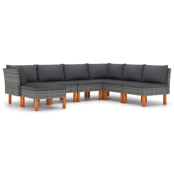 vidaXL Salon de jardin 7 Pièces avec coussins Résine tressée Gris