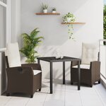 vidaXL Ensemble de salle à manger de jardin de 3 pièces avec coussins en poly rattan marron