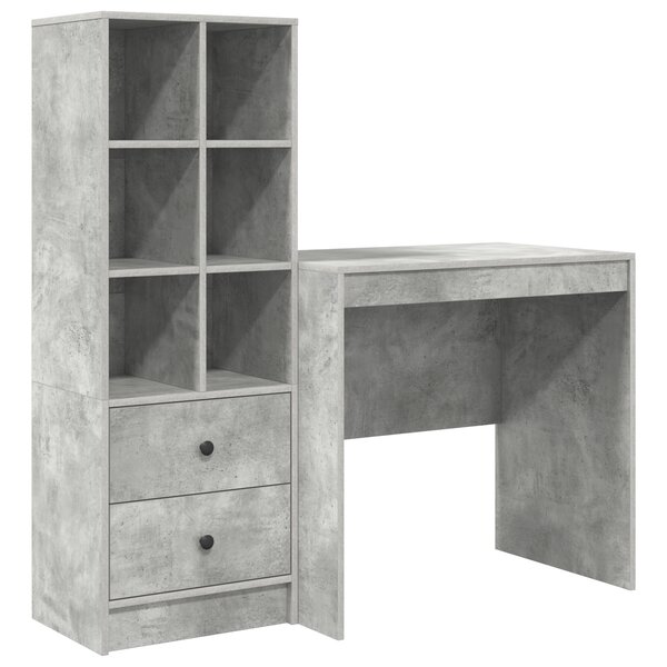 Bureau vidaXL avec rangement Gris béton Bois d'ingénierie