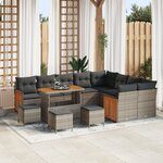 vidaXL Canapé de jardin 13 pièces avec coussins gris poly rotin acacia
