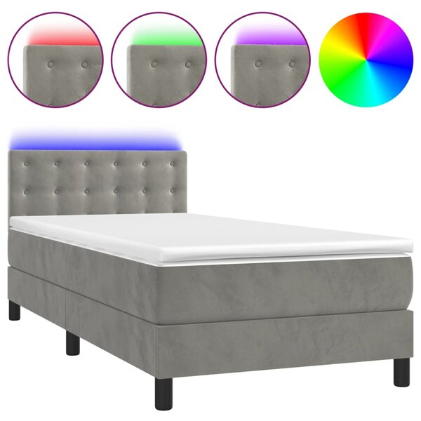vidaXL Sommier à lattes de lit avec matelas LED Gris clair 100x200 cm