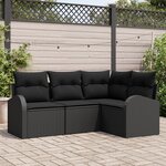 vidaXL Set de canapés de jardin de 4 pièces avec coussins Noir Poly Rotin
