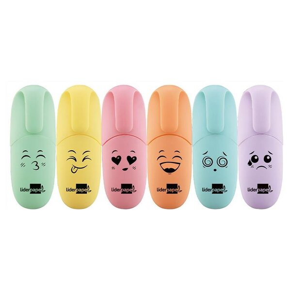 Boîte de 6 surligneurs fluo mini tracé pointe biseautée coloris assortis pastel