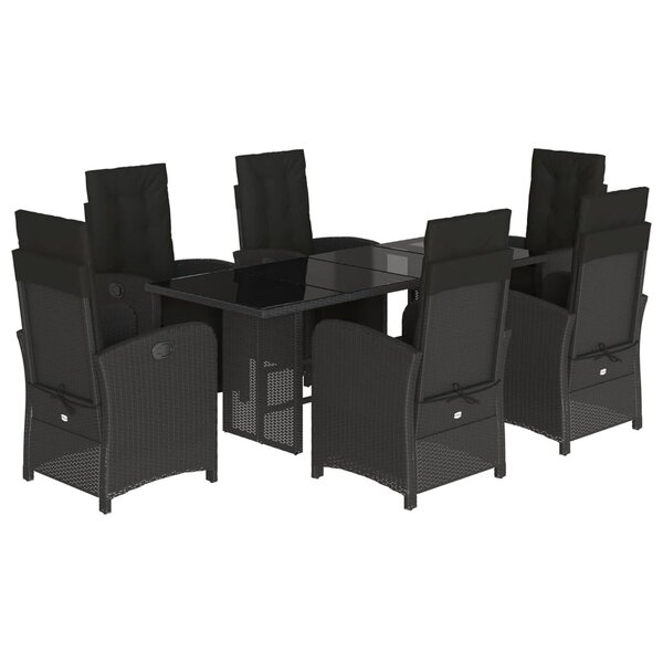 vidaXL Ensemble à manger de jardin coussins 7Pièces Noir Résine tressée