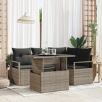 Ensemble de Sofa de Jardin Gris 5 Pièces avec Coussins Rattan Poly