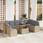 vidaXL Ensemble de canapé de jardin 10 pièces avec coussins beiges en poly rotin
