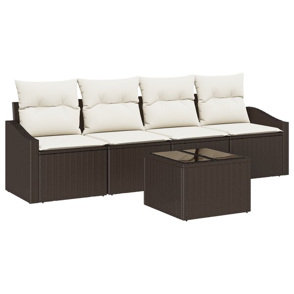 vidaXL Ensemble de Canapé de Jardin 5 Pièces avec Coussins Marron Poly Rattan