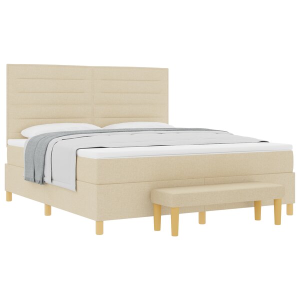 Lit box spring vidaXL avec matelas et banc Crème 180x200 cm Tissu