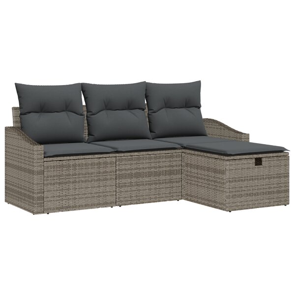 vidaXL Ensemble de canapé de jardin 4 pièces avec coussins gris poly rotin