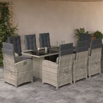 vidaXL Ensemble à manger de jardin et coussins 9 Pièces gris clair rotin