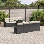 Ensemble de canapé de jardin vidaXL 9 pièces avec coussins en poly rotin noir