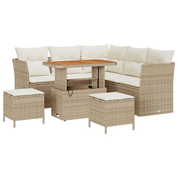 vidaXL Ensemble de Canapé de Jardin 8 Pièces avec Coussins en Rattan Poly Beige et Acacia