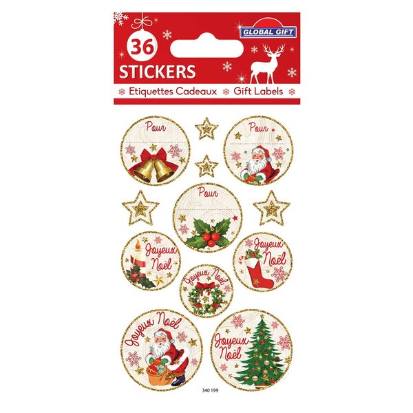 36 étiquettes adhésives de Noël - Paillettes dorées
