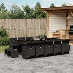 vidaXL Ensemble à manger de jardin 15 Pièces coussins noir résine tressée