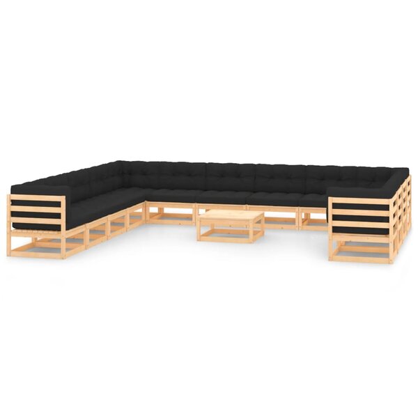 vidaXL Salon de jardin 14 Pièces avec coussins anthracite Pin massif