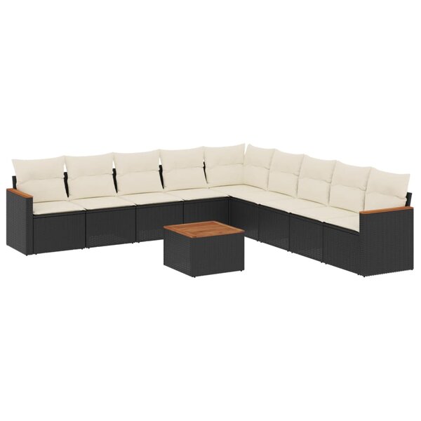 vidaXL Salon de jardin 10 Pièces avec coussins noir résine tressée