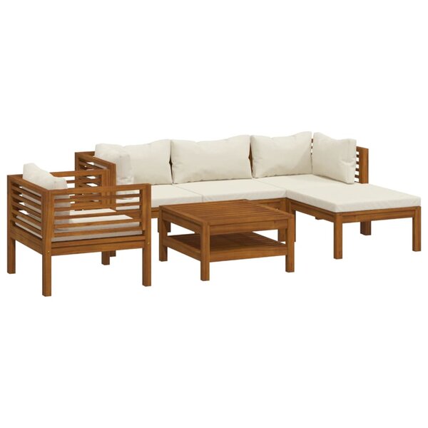 vidaXL Salon de jardin 6 Pièces avec coussin crème Bois d'acacia solide