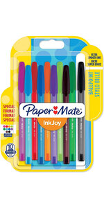 Paper Mate Inkjoy 100ST - 10 Stylos bille avec capuchon - Assortiment de couleurs - Pointe moyenne 1.0mm - sous blister