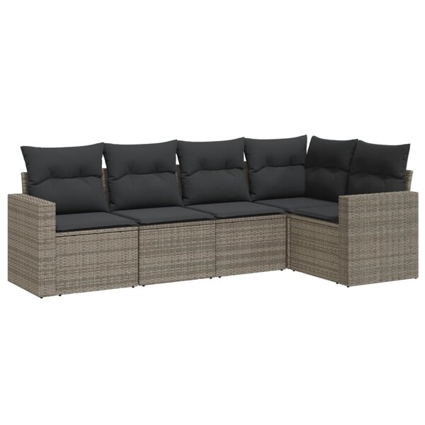 vidaXL Salon de jardin 5 Pièces avec coussins gris résine tressée