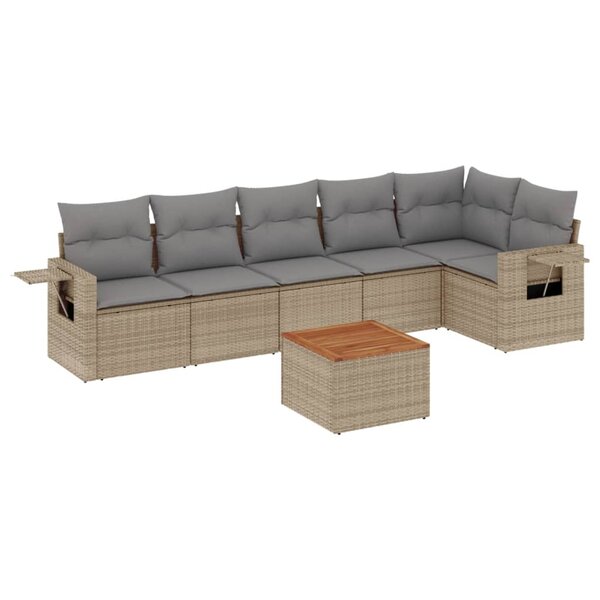 vidaXL Salon de jardin avec coussins 7 Pièces beige résine tressée