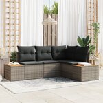 Ensemble de canapé de jardin 4 pièces avec coussins gris poly rotin acacia