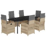vidaXL Ensemble à manger de jardin coussins 7 Pièces mélange beige rotin