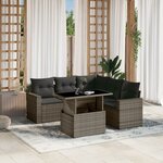 vidaXL Salon de jardin 6 Pièces avec coussins gris résine tressée