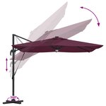 vidaXL Parasol déporté Roma de avec LEDs Bordeaux Rouge 286x285x270 cm Aluminium