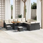 Ensemble de Canapés de Jardin vidaXL 13 Pièces avec Coussins Noir Poly Rattan Acacia
