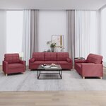 vidaXL Ensemble de canapés 3 Pièces avec coussins rouge bordeaux tissu