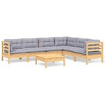 vidaXL Salon de jardin 7 Pièces avec coussins gris bois de pin massif