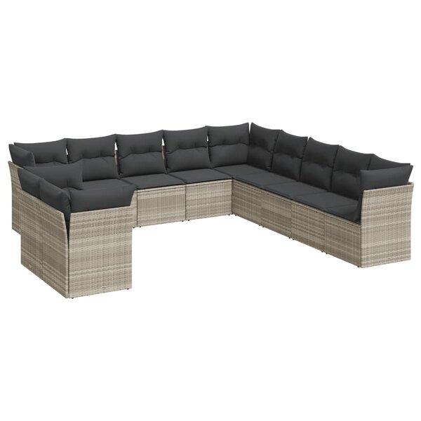 vidaXL Salon de jardin 11 Pièces avec coussins gris clair résine tressée