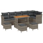 Ensemble de Canapé de Jardin 10 pièces avec coussins Gris Rotin Poly Acacia